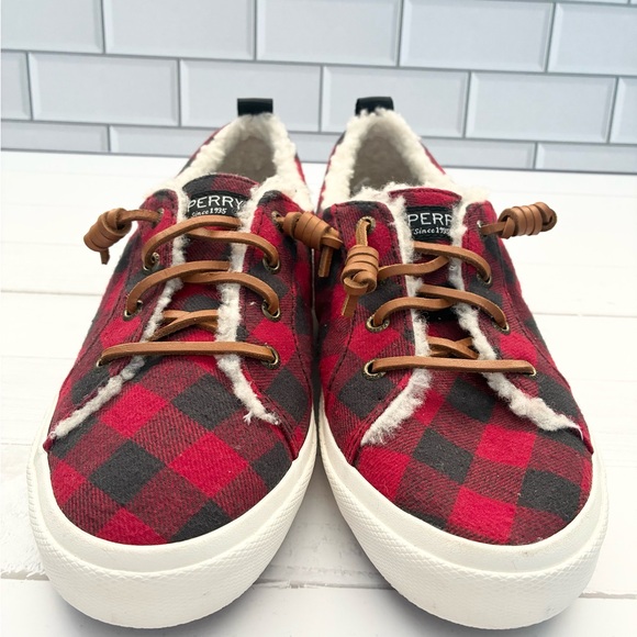 Sperry Women's Red and Black Plaid Sneakers Size 7.5 - Picture 3 of 6